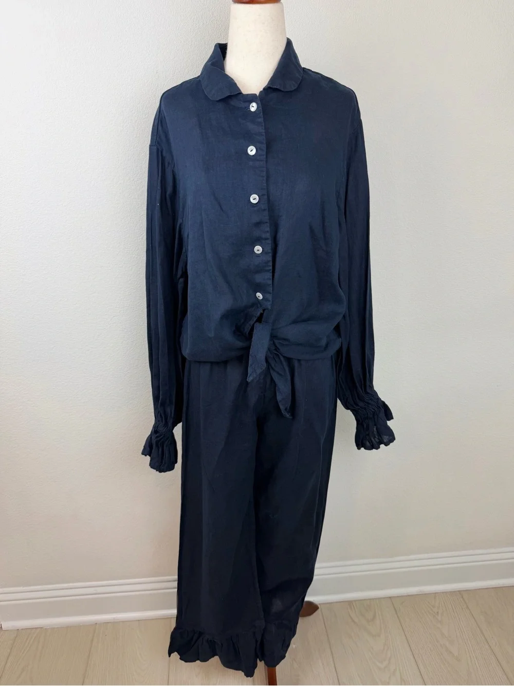 SLEEPER Navy Blue Rumba Linen Lounge Suit Set Size Small